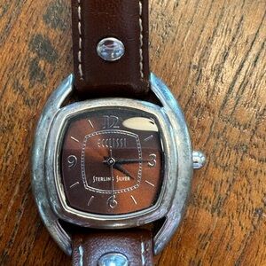 Ecclissi Sterling Silver Watch with brown face and leather band